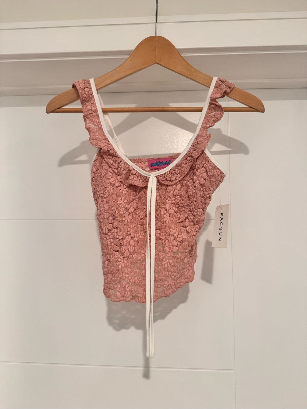 Edikted Pink Lace Tie-Front Tank Top